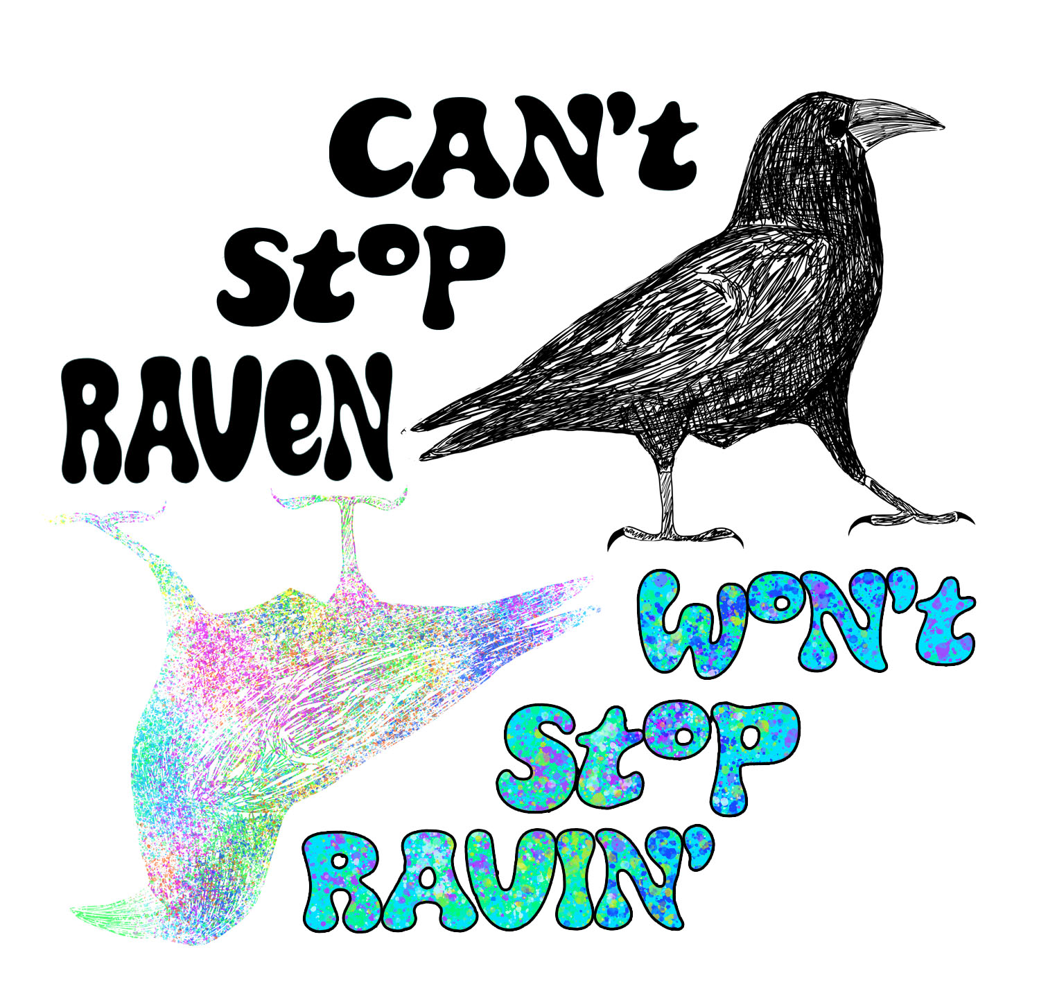 Raven, rainbow, sticker